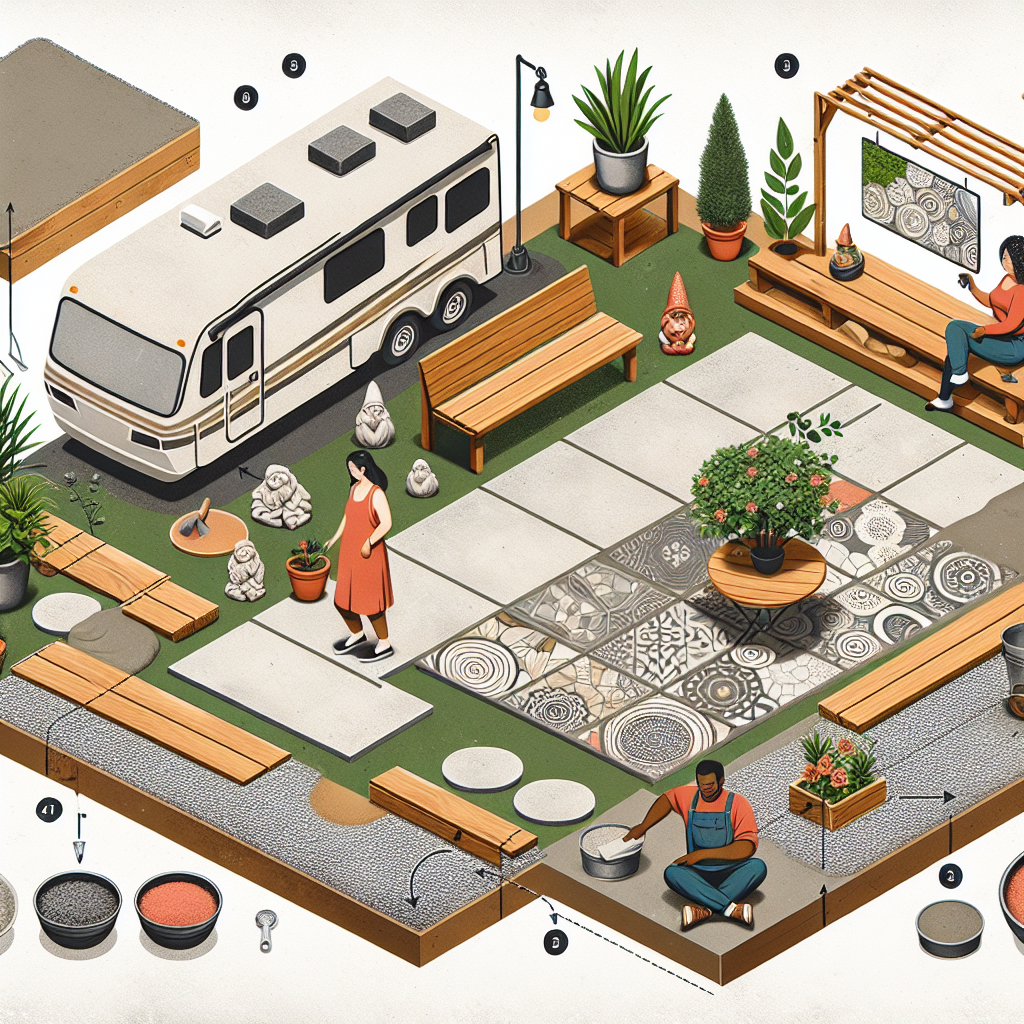 Tips for adding decorative elements to a DIY concrete RV pad